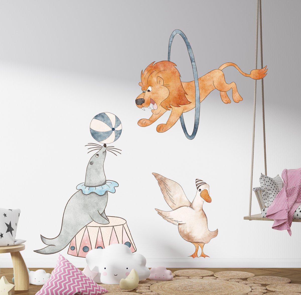 Lion, Seal and Goose Circus Wall Decals