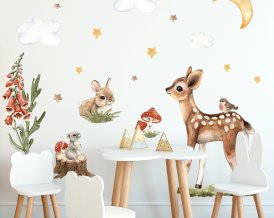 WOODLAND Fairy Forest Wall Decals with Doe, Rabbit, Hedgehog, Mouse