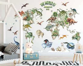 Wall decal kids world map with Dinosaurs and Personalised Name