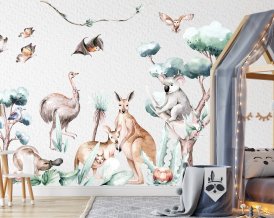 Nursery wall decals AUSTRALIAN ANIMALS - Kangaroo, Koala, Bat, Emu