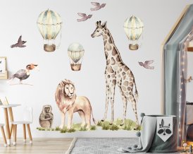 Nálepka na stenu SAFARI - Žirafa, Lev, Opica