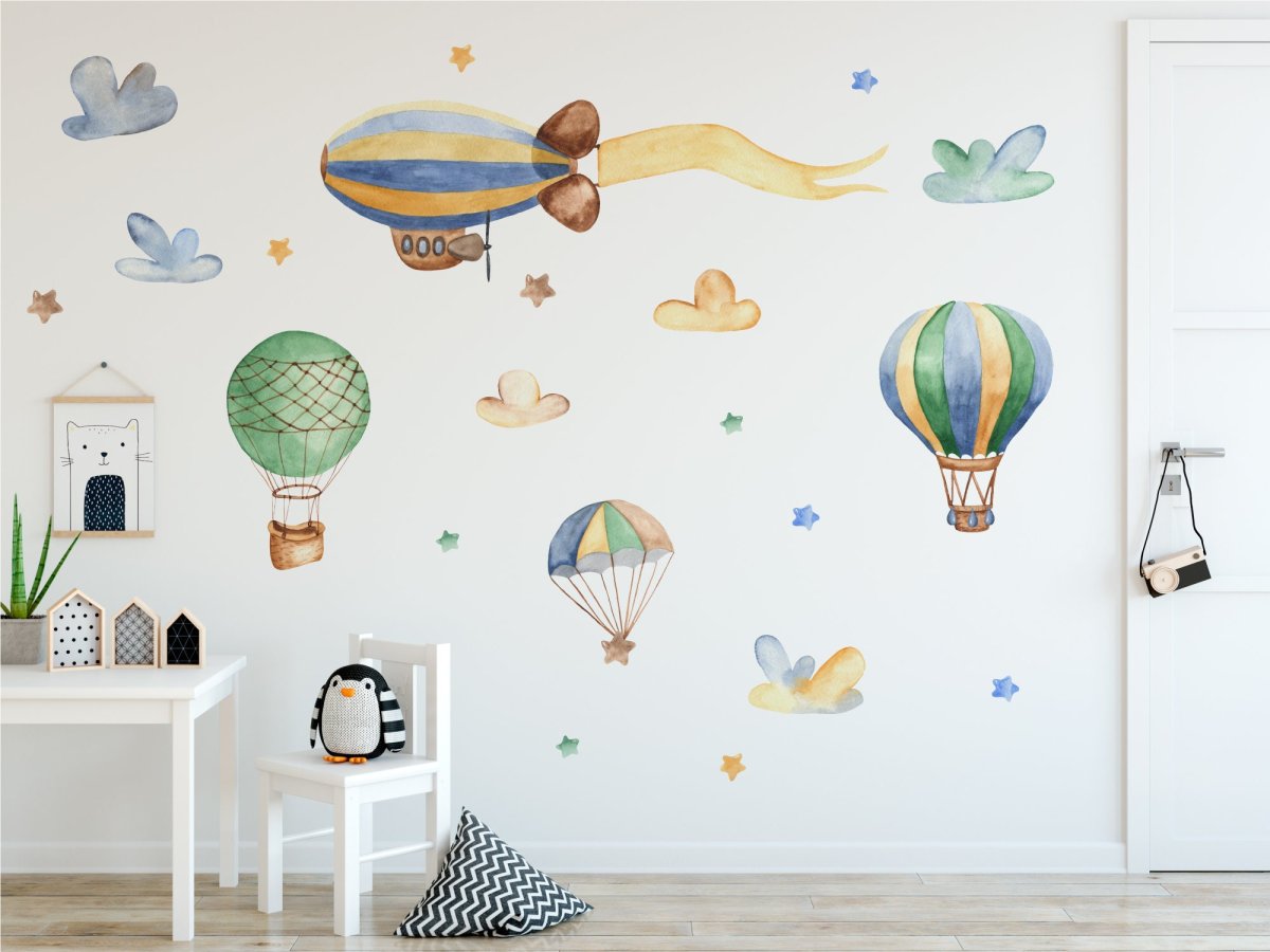 Wall Decal  watercolour Balloons, Airships from ECO STICKER re-useable Self Adhesive