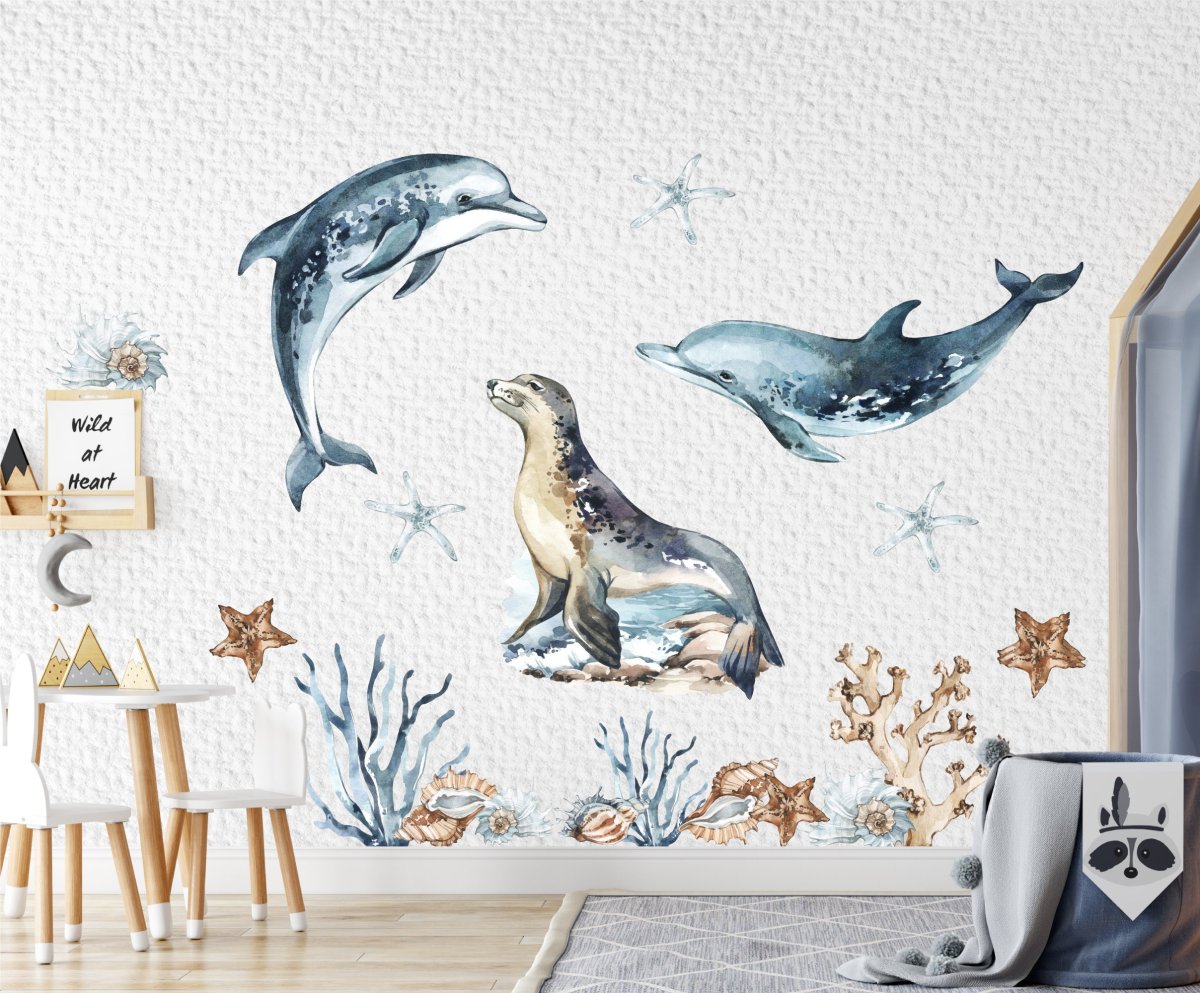 Ocean Life Wall Decal with Dolphins wall decals creates unique design for your kids room.