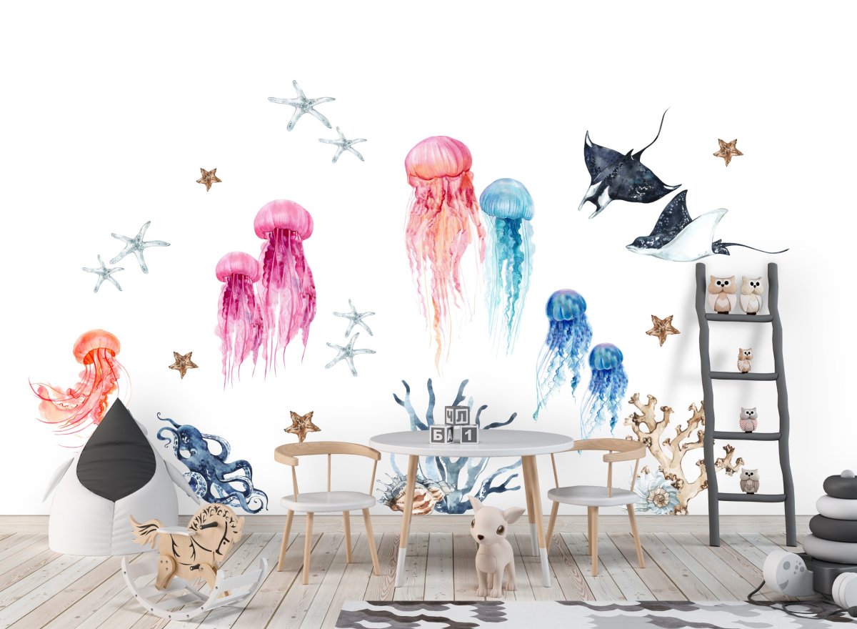 Jellyfish Wall Decal for kids room, sea life  wall stickers for nursery OCEAN Life