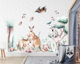 Nursery wall decals, AUSTRALIAN ANIMALS with Kangaroo, Koala, Bat, Greenery, Butterflies