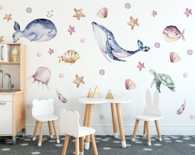 Ocean Wall Decal for Kids Room-Dolphins, Fishes, Whale, Turtles