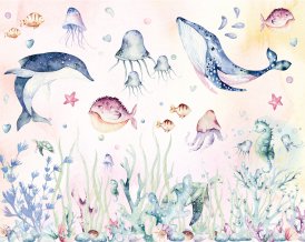 Ocean Wallpaper for All Kids,  Mural Ocean World  for Little Divers, Fishes, Turtles