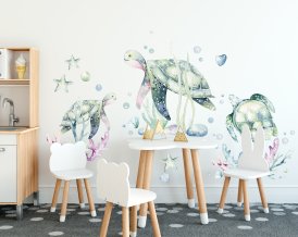 Sea World Ocean Wall Decal for kids room - Sea Turtles Wall Decal, corals, shells