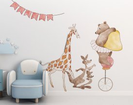 Bear, Kangaroo and Giraffe Wall Decal for Nursery - Reusable ECO sticker