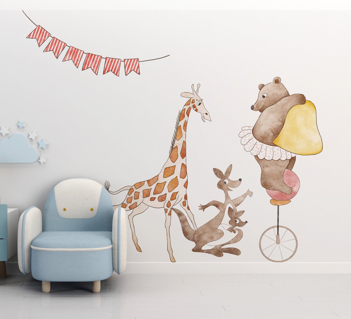 Bear, Kangaroo and Giraffe Wall Decal for Nursery - Reusable ECO sticker